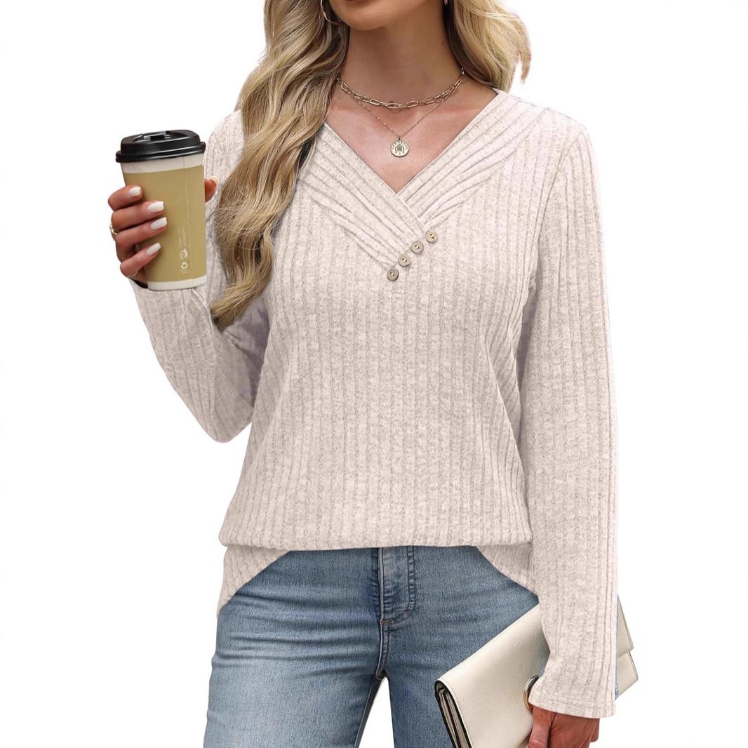 Women's Sweater Long Sleeve Shirt V-neck Top - Image 10