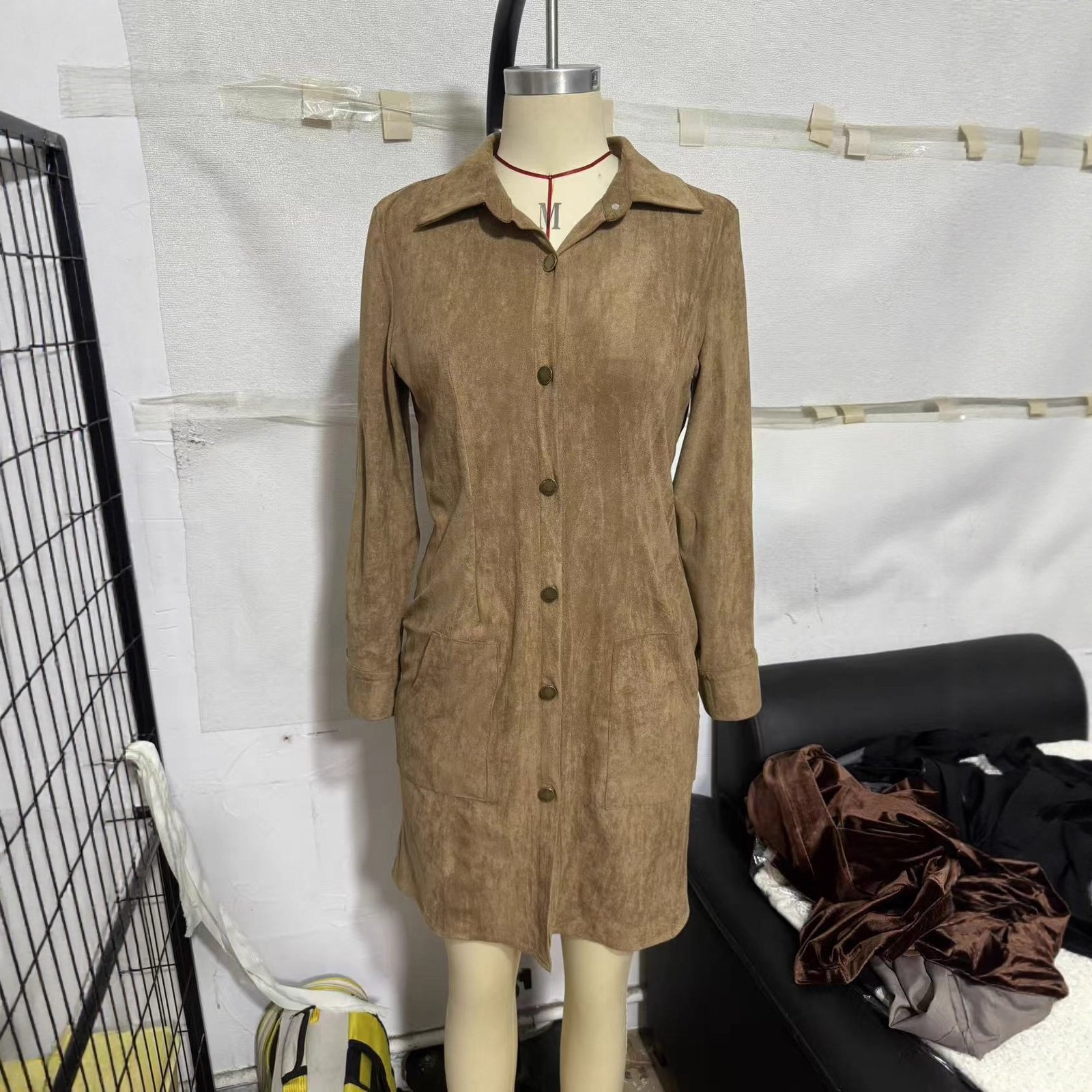 Retro British Style High Quality Cashmere Slim Fit Lapel Dress - Image 3