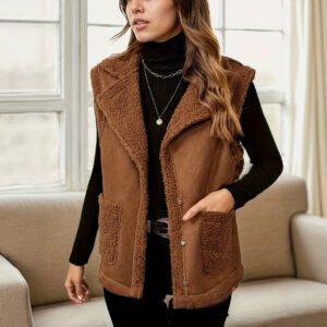 Women's Corduroy Collar Stitching Suede Vest Jacket