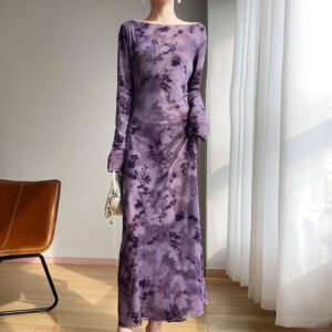 Female Slimming Boat-neck Temperament Long Dress