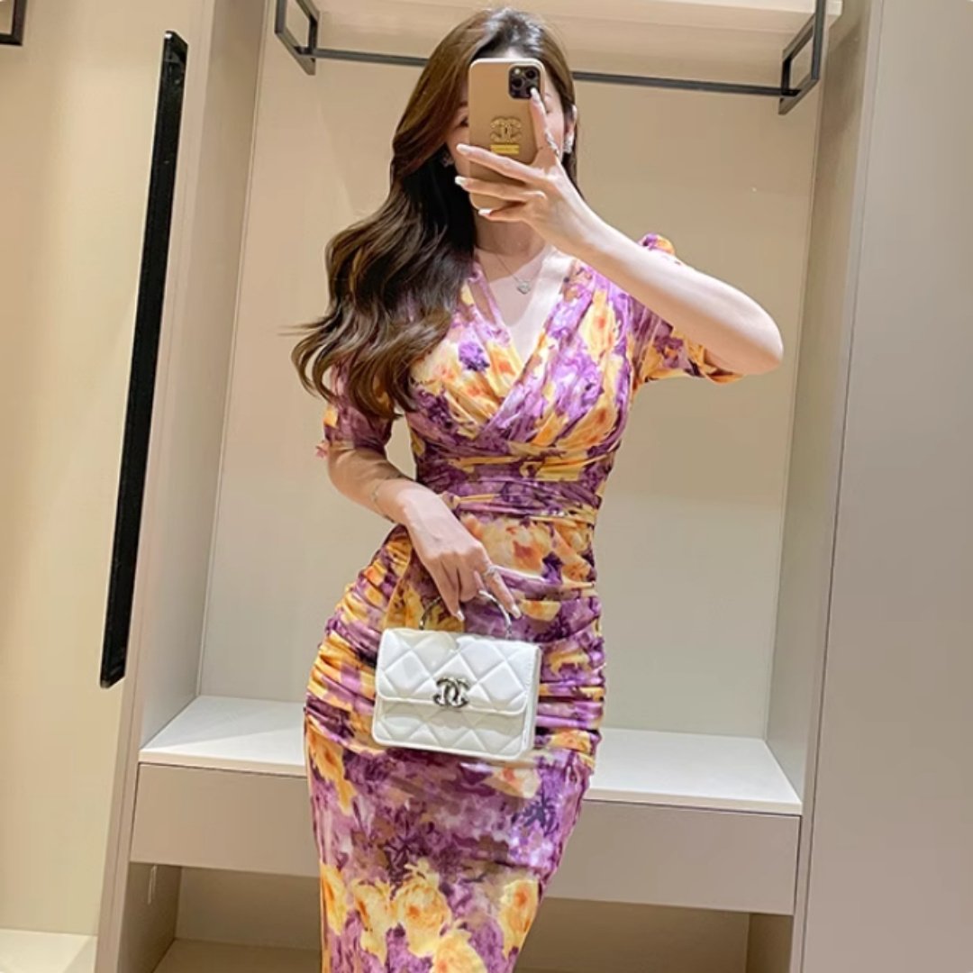 Oil Painting Rose Print Dress - Image 5