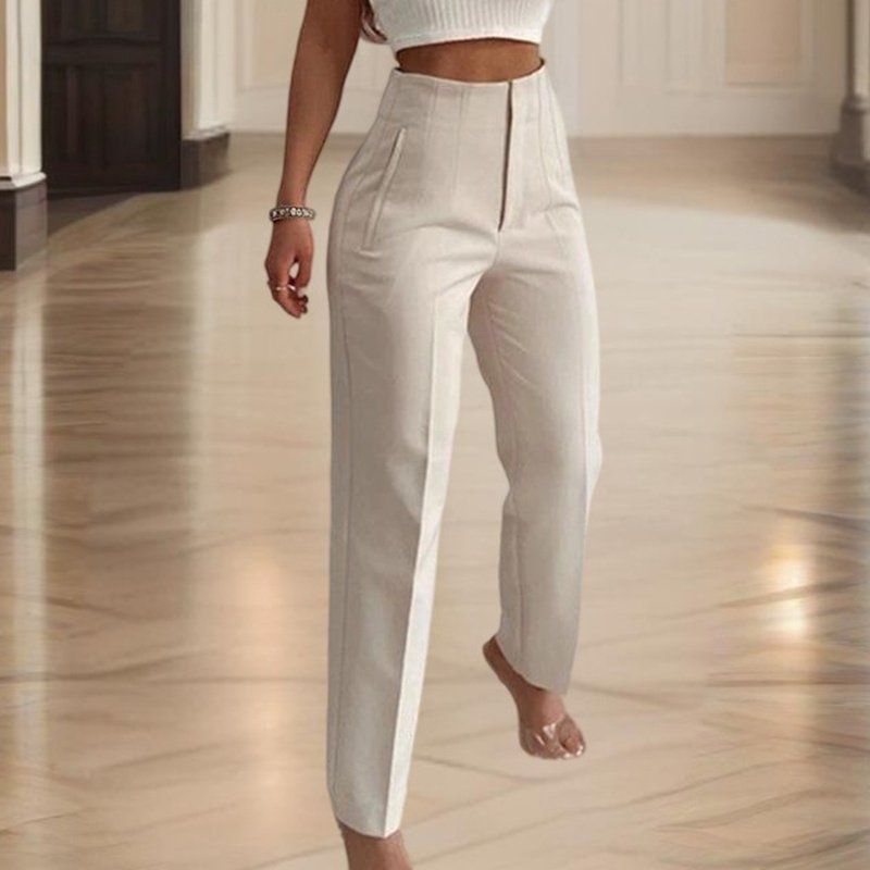 Women's High-Waisted Straight Leg Pants Casual Solid Color