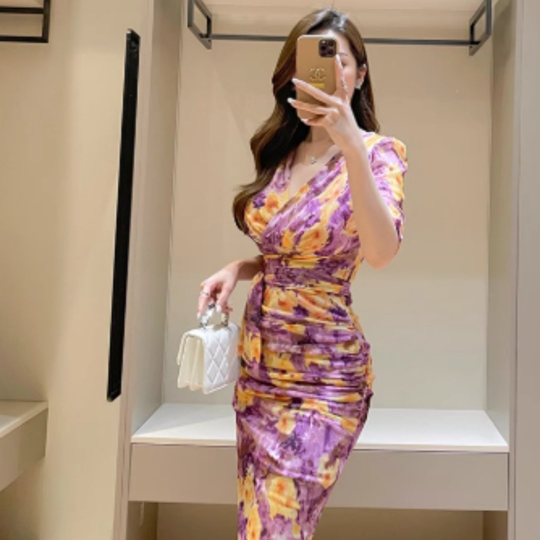 Oil Painting Rose Print Dress - Image 2