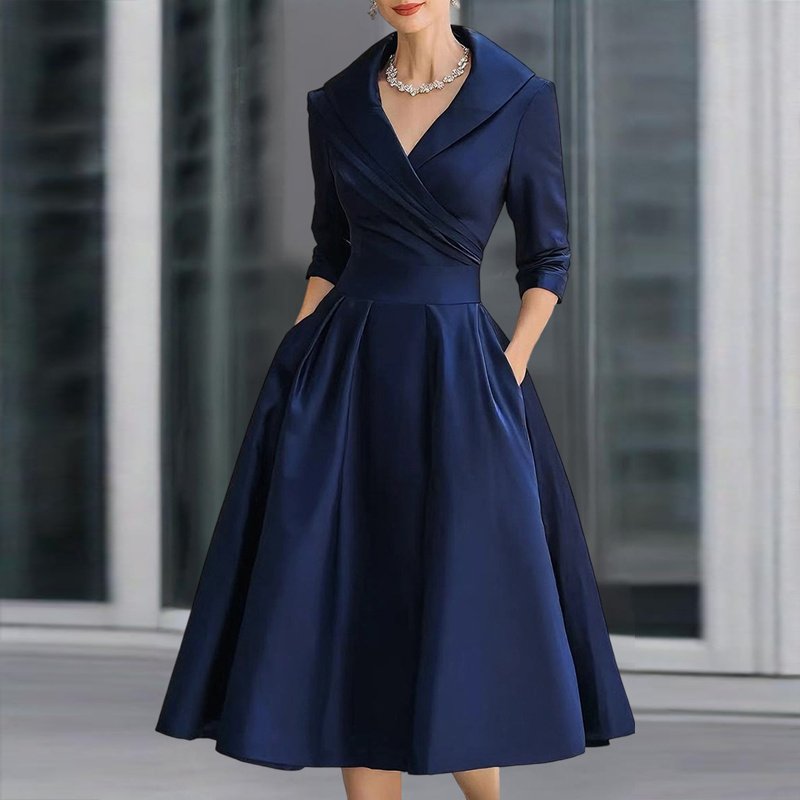 Women's Elegant Solid Cross V-Neck Midi Dress - Image 6