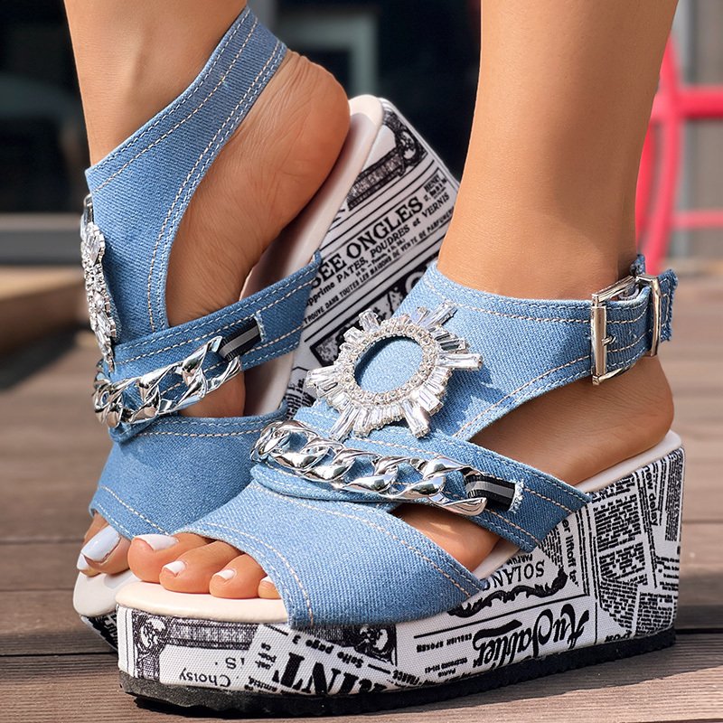 Buckle Denim Wedge Slides shoes - Image 4