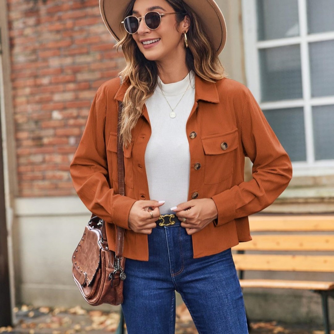 Women's Fashion Casual Short Short Corduroy Button Jacket