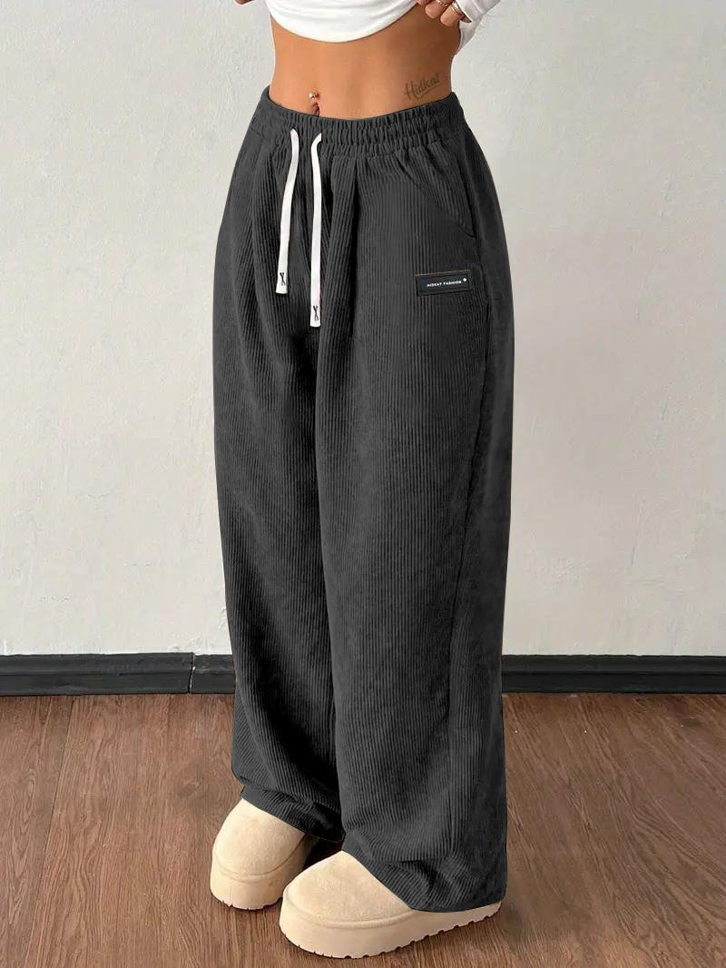 Loose Drawstring Solid Color Pocket Casual Versatile Pants Women's Pants - Image 4