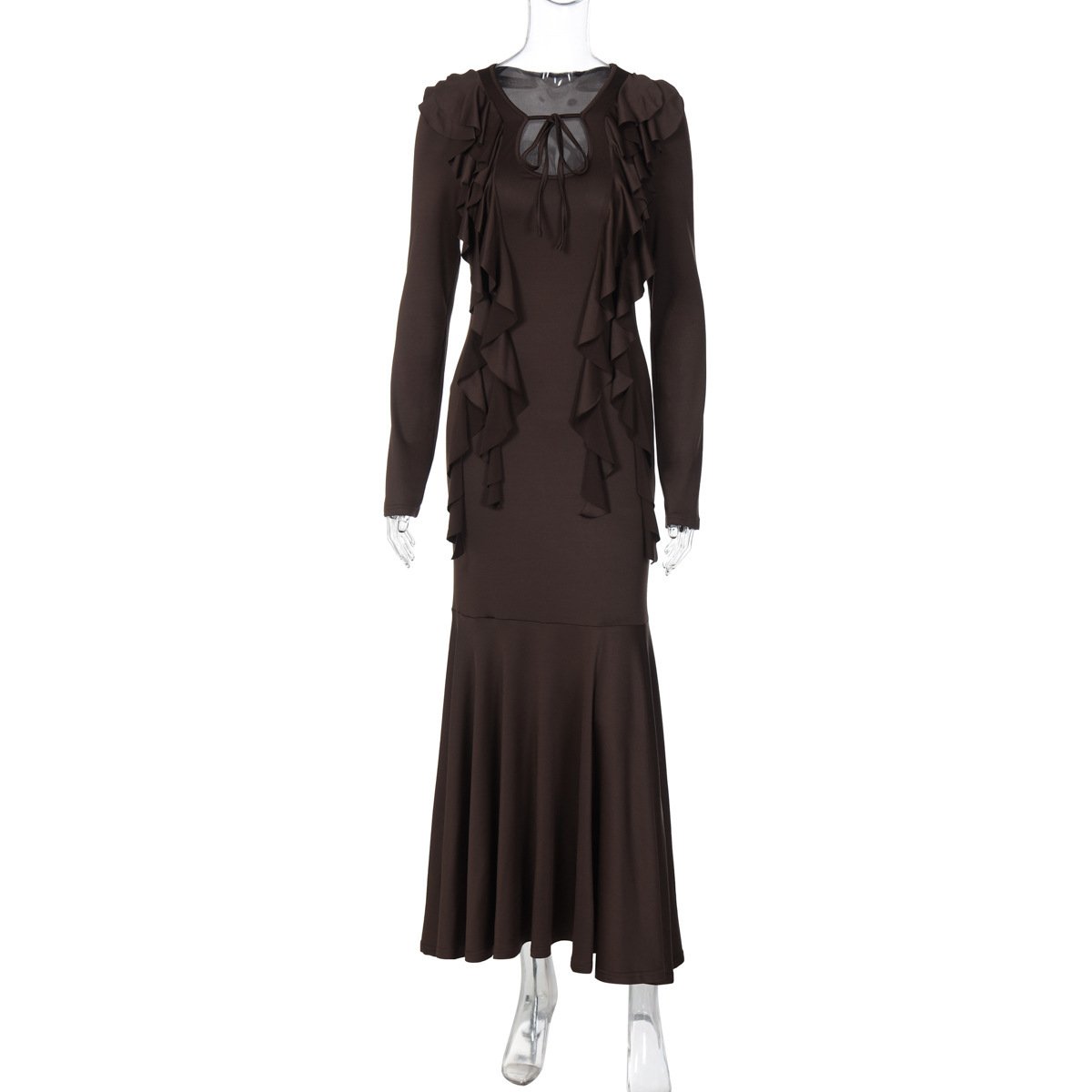 Ruffles Lace-up Long Sleeve Waist Dress - Image 6