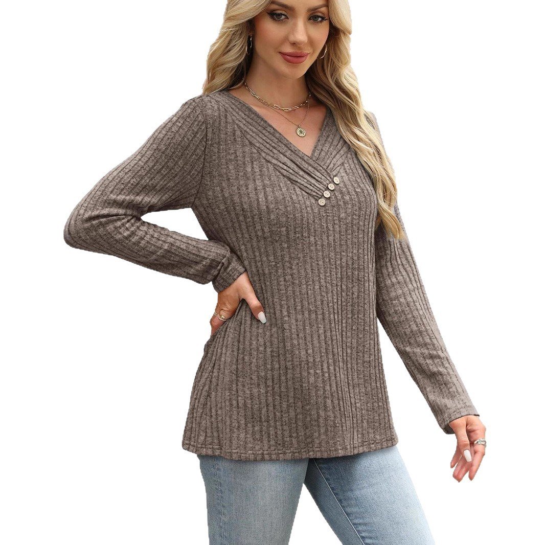 Women's Sweater Long Sleeve Shirt V-neck Top - Image 6
