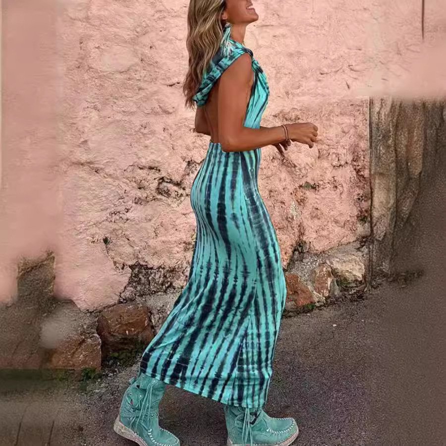 Hooded Backless Print Ethnic Style Dress - Image 6