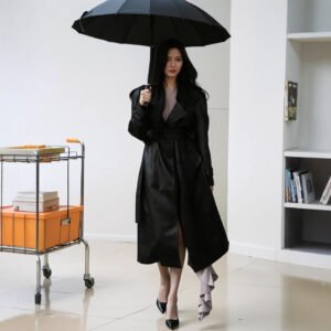 Black Windbreaker High-grade Long Tall PU Leather Jacket