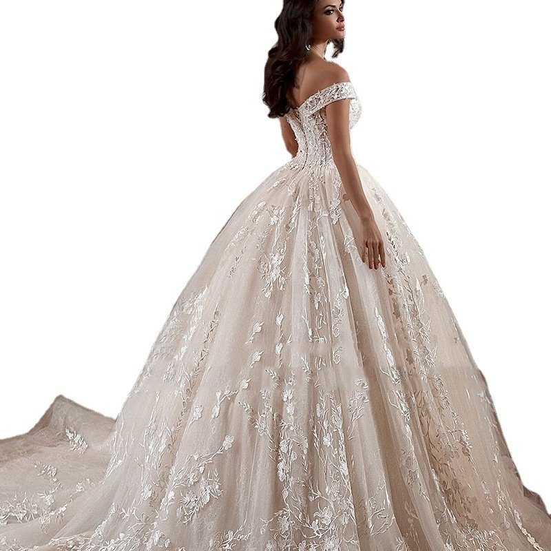 Off-shoulder French-style Bride Trailing Mori Style Simple Small Wedding Dress - Image 4