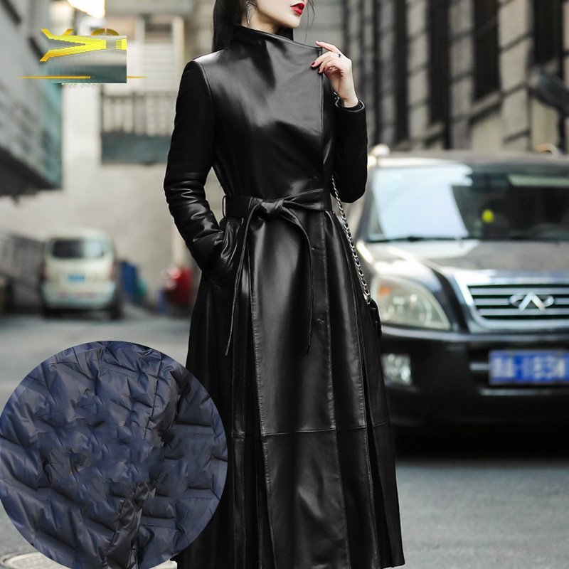 Women's waist leather down jacket - Image 2