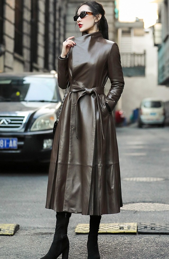 Women's waist leather down jacket - Image 6