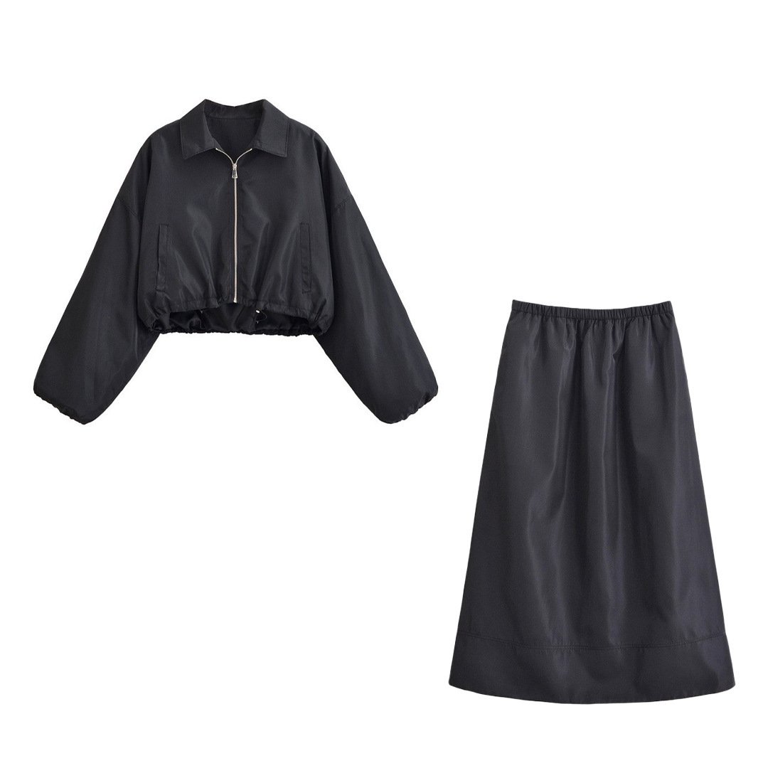 New Autumn Versatile Minimalist Short Jacket With A Turn-down Collar And Skirt - Image 4