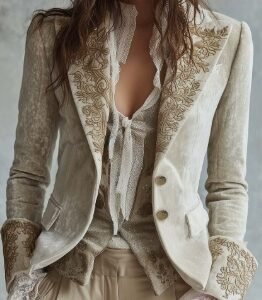 Velvet Pocket Suit With Printed Lapel And Flared Sleeves, Long-sleeved Blazer.