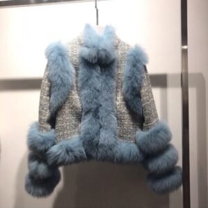 Winter New Fox Fur Tweed Woollen Stitching Top Short Women's Coat