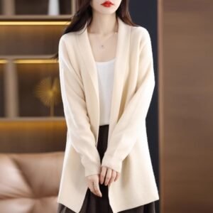 Womens Stylish Loose-fitting Mid-length Knit Cardigan