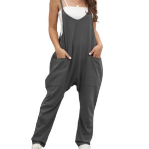 Self-pick-up Only Women's Casual Sleeveless Backless Loose Solid Color Jumpsuit Loose Stretch Pants Zipper Jumpsuit With Pockets Only Self-pickup Is Supported