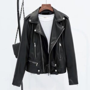 Womens Short Korean-style Slim-fit Black Jacket