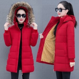 Detachable Hooded Mid-Length Padded Coat With A Big Fur Collar