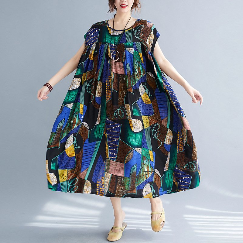 Loose And Slim Short-sleeved Printed Dress - Image 4