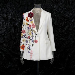 Elegant Womens Suit With 3D Floral Embroidery