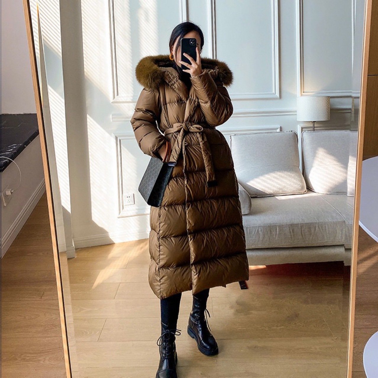 Korean Version Waist Trimming Below The Knees Fox Fur Collar Temperament Coat