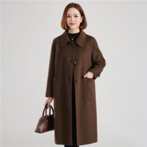 Stylish Double-Faced Wool Coat For Elegant Outerwear For Mature Women And Moms
