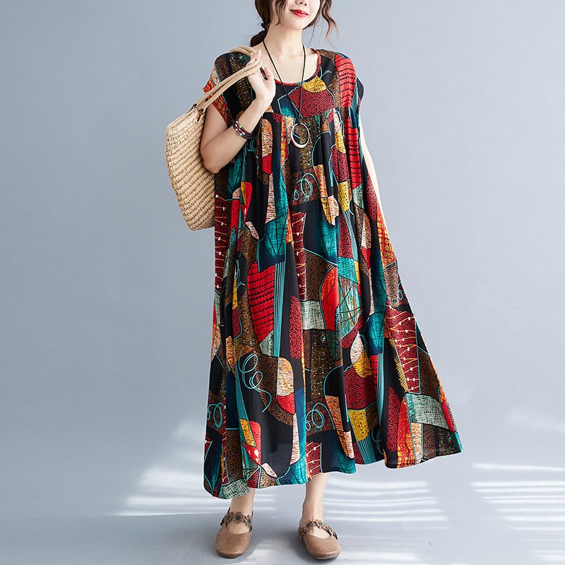Loose And Slim Short-sleeved Printed Dress - Image 6