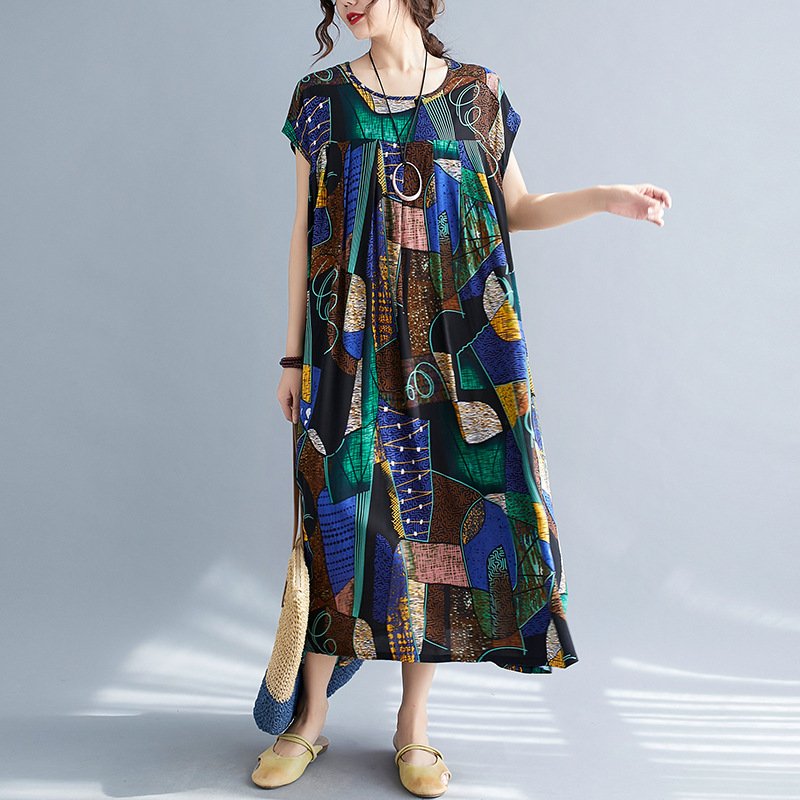 Loose And Slim Short-sleeved Printed Dress - Image 2