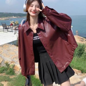 Short Relaxed Fit Retro Leather Jacket