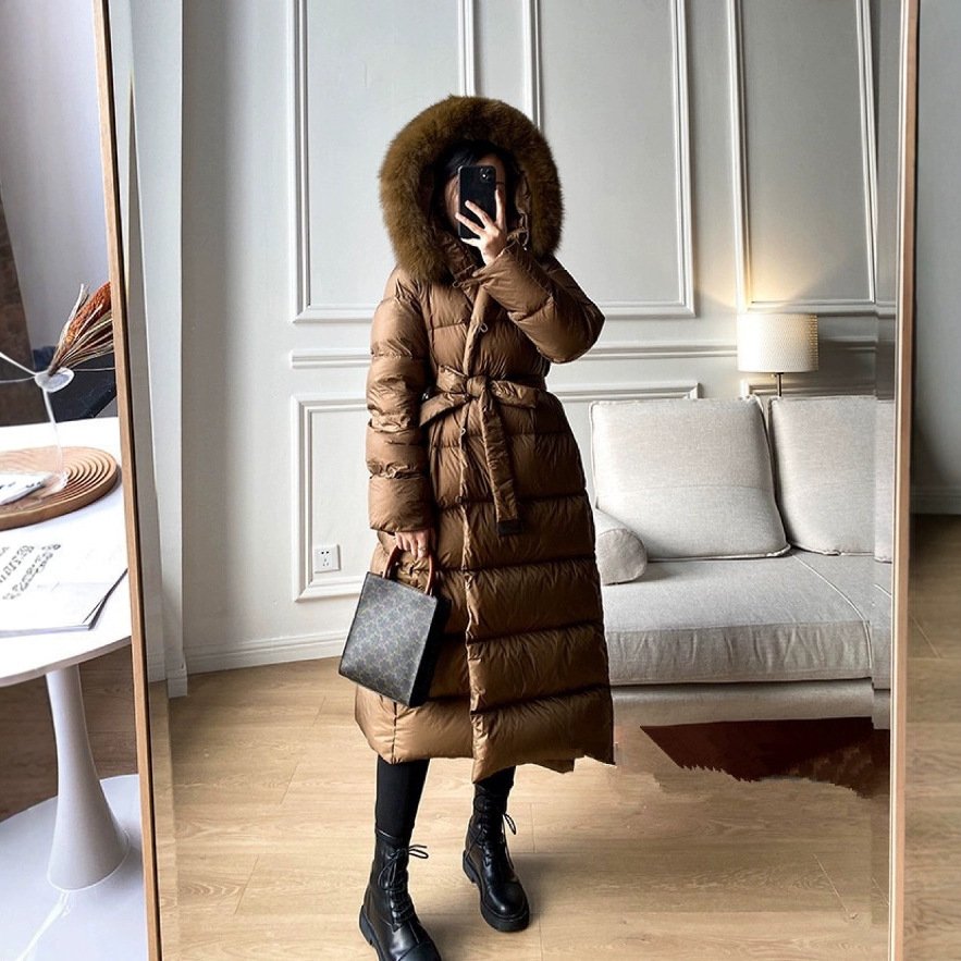 Korean Version Waist Trimming Below The Knees Fox Fur Collar Temperament Coat - Image 4