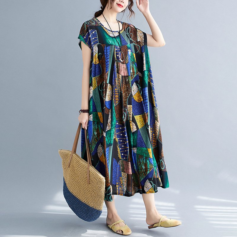 Loose And Slim Short-sleeved Printed Dress - Image 5