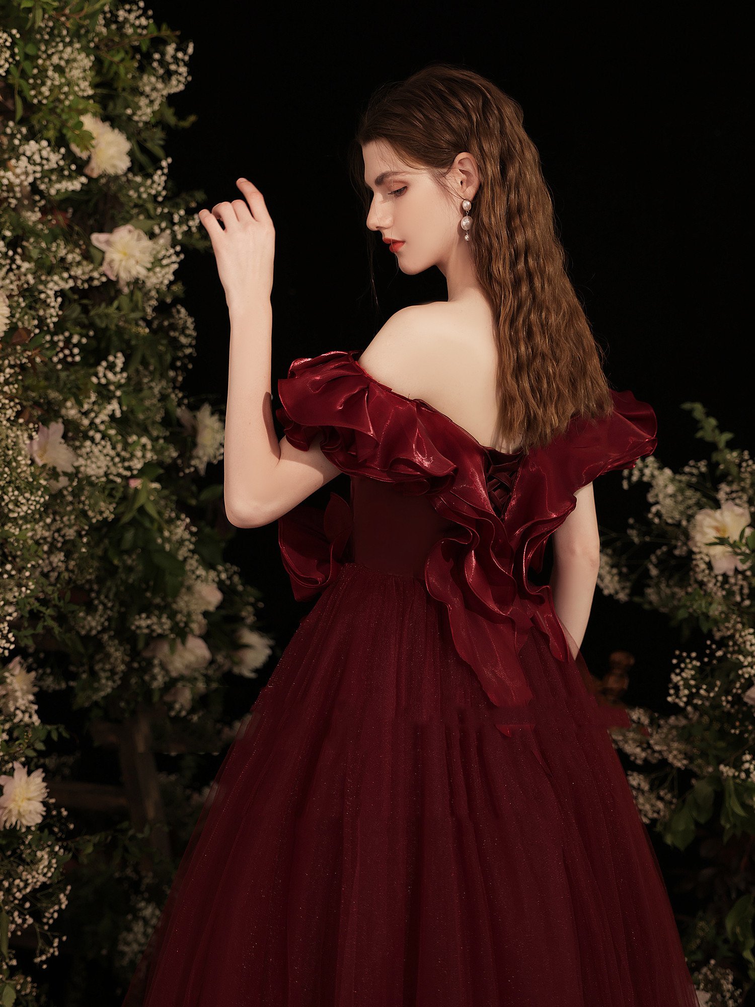 Grace Red Dinner Off Shoulder Dress - Image 3