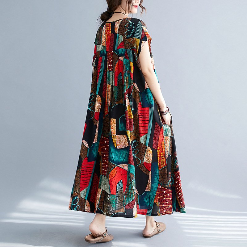 Loose And Slim Short-sleeved Printed Dress - Image 3