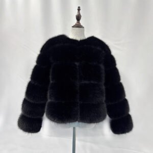 Faux Fox-fur Patchwork Winter Coat With Long Sleeves For Extra Warmth And Insulation