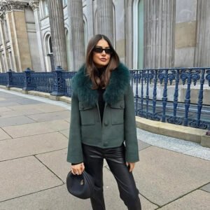 Elegant Single-Breasted Vintage Fur-Trimmed Flight Jacket For Women