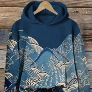 Womens Printed Hooded Long-Sleeve Pullover Sweatshirt