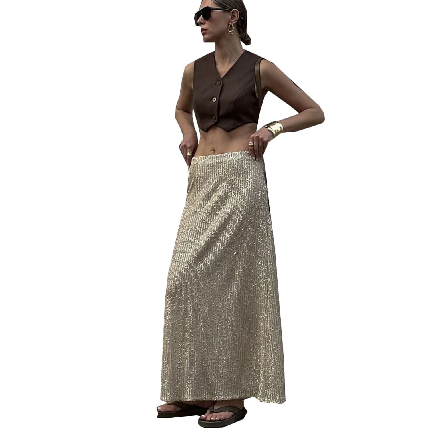 High-density Sequin Midi Skirt For Women Social Media Favorite - Image 4
