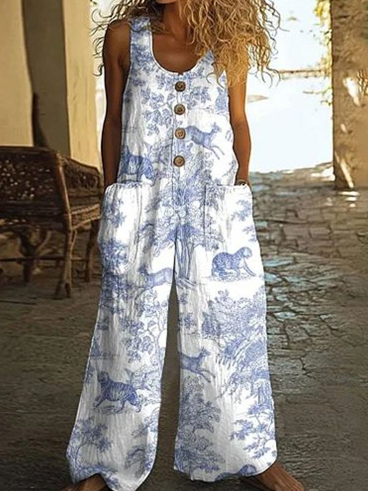 Womens Sleeveless Loose Pocketed Jumpsuit - Image 5