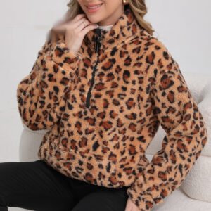 Fashionable Lambswool Fleece Leopard-Print Jacket Fleece Sweater Hoodie