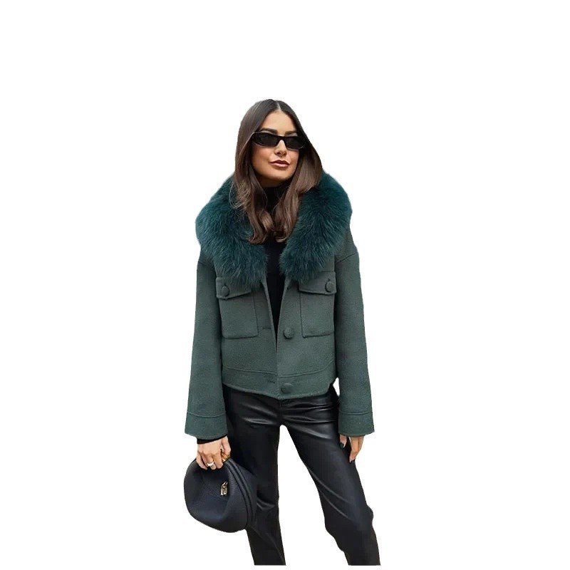 Elegant Single-Breasted Vintage Fur-Trimmed Flight Jacket For Women - Image 2