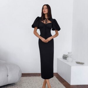 Summer Sexy Puff Sleeve Lace Up Dress For Women