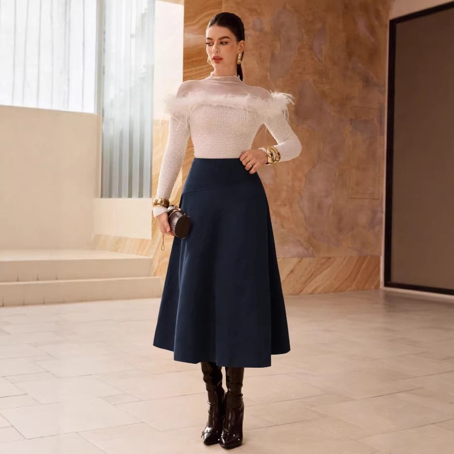 Fashionable Solid-Color Faux Suede Elegant Skirt - Image 8