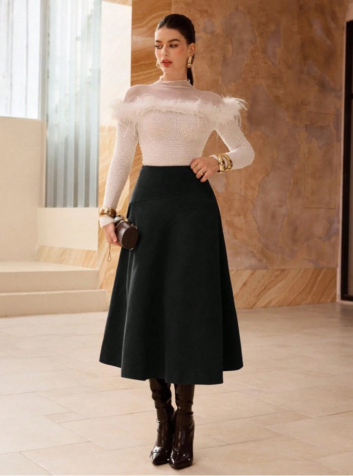 Fashionable Solid-Color Faux Suede Elegant Skirt - Image 6
