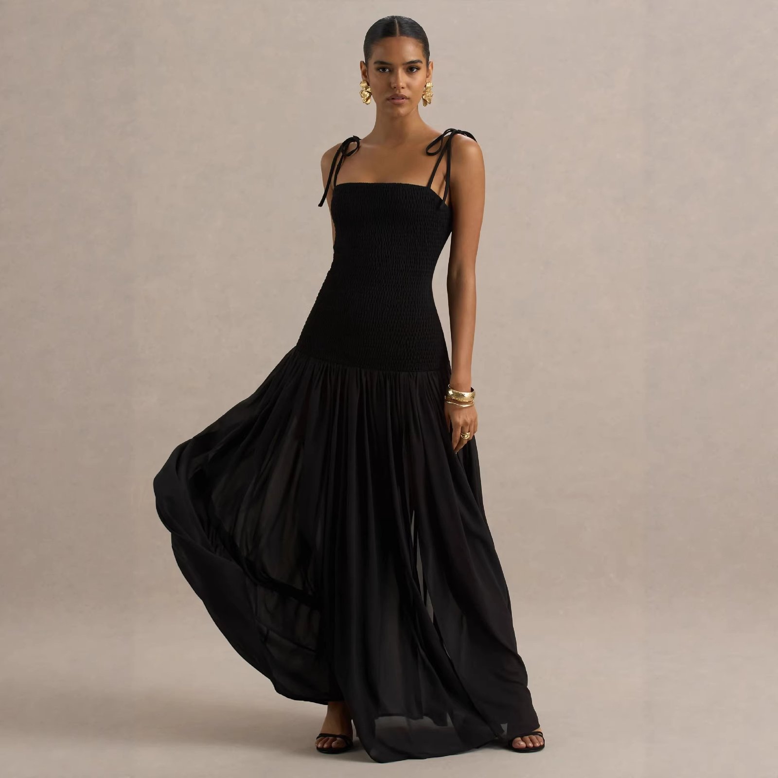 Womens Solid-Colored Sleeveless Slip Pleated Maxi Dress - Image 4