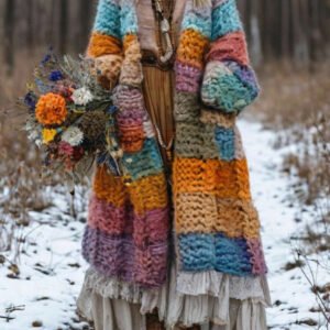 Rainbow-print Womens Hooded Dress-cape