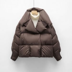 Korean-style Knitted Patchwork Large Lapel Short Down Jacket For Women
