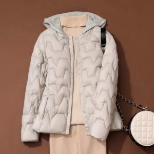 Womens Cropped Knit Beanie And Trendy V-neck Loose Down Jacket